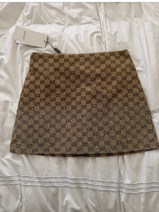 Gucci Dresses & Skirts - Gucci Tan Brown GG Crystal-Embellished Mini Skirt